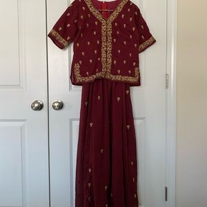 Pretty burgundy and gold kids/teen lehenga set!